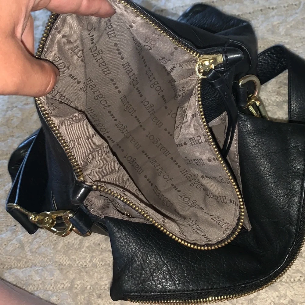 Margot Black Leather Crossbody Hobo Satchel Bag